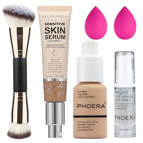 PHOERA Foundation Full Coverageand 2024 New PHOERA Foundation Makeup for Mature Skin Wrinkles Matte Natural Finish for a Flawless Complexion with Medium Coverage (104+N03/ Buff Beige+Buff Beige)