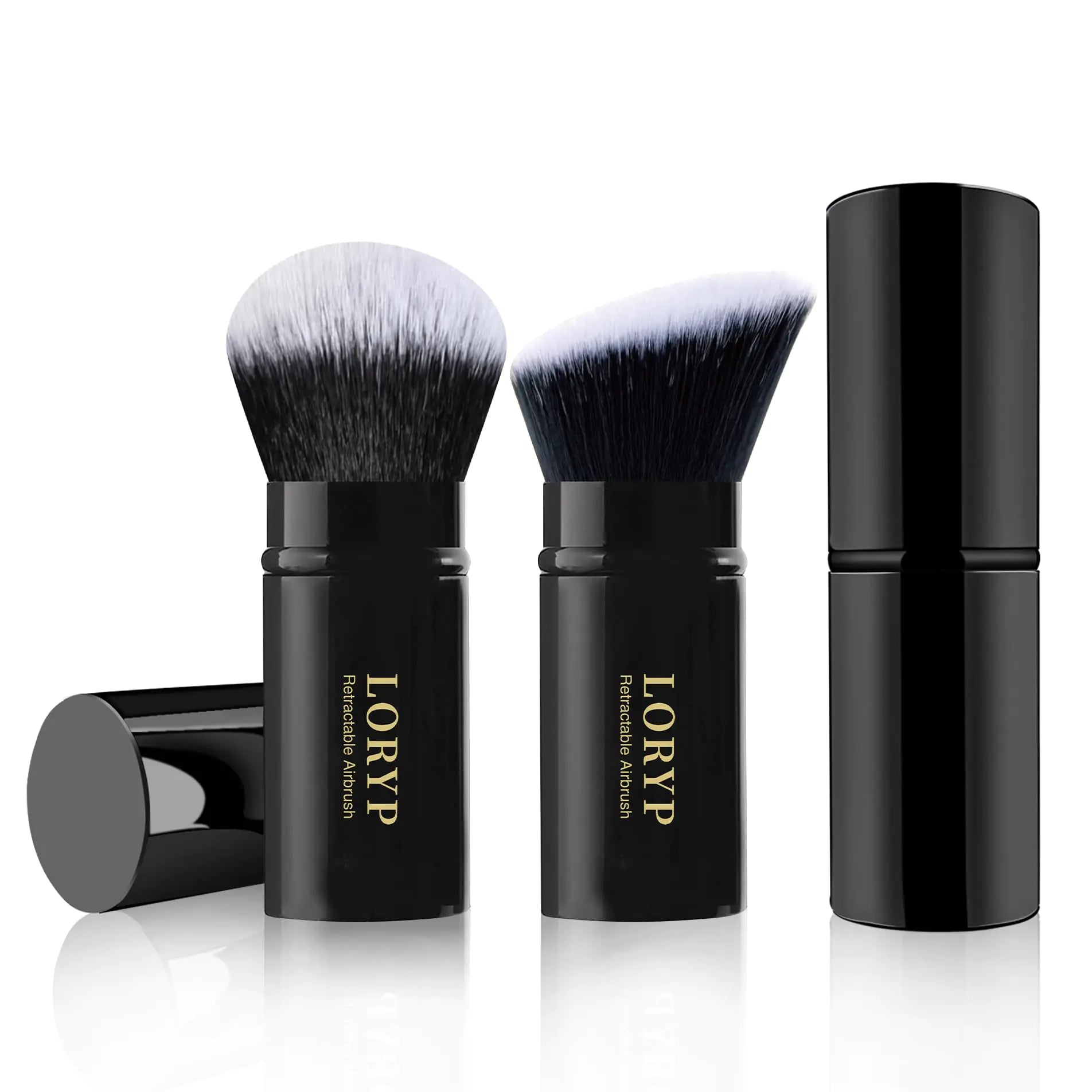 LORYP Retractable Makeup Brush Black Kabuki Foundation Brush for liquid Cream and Powder Makeup 2 Pack Travel Makeup Brush Set