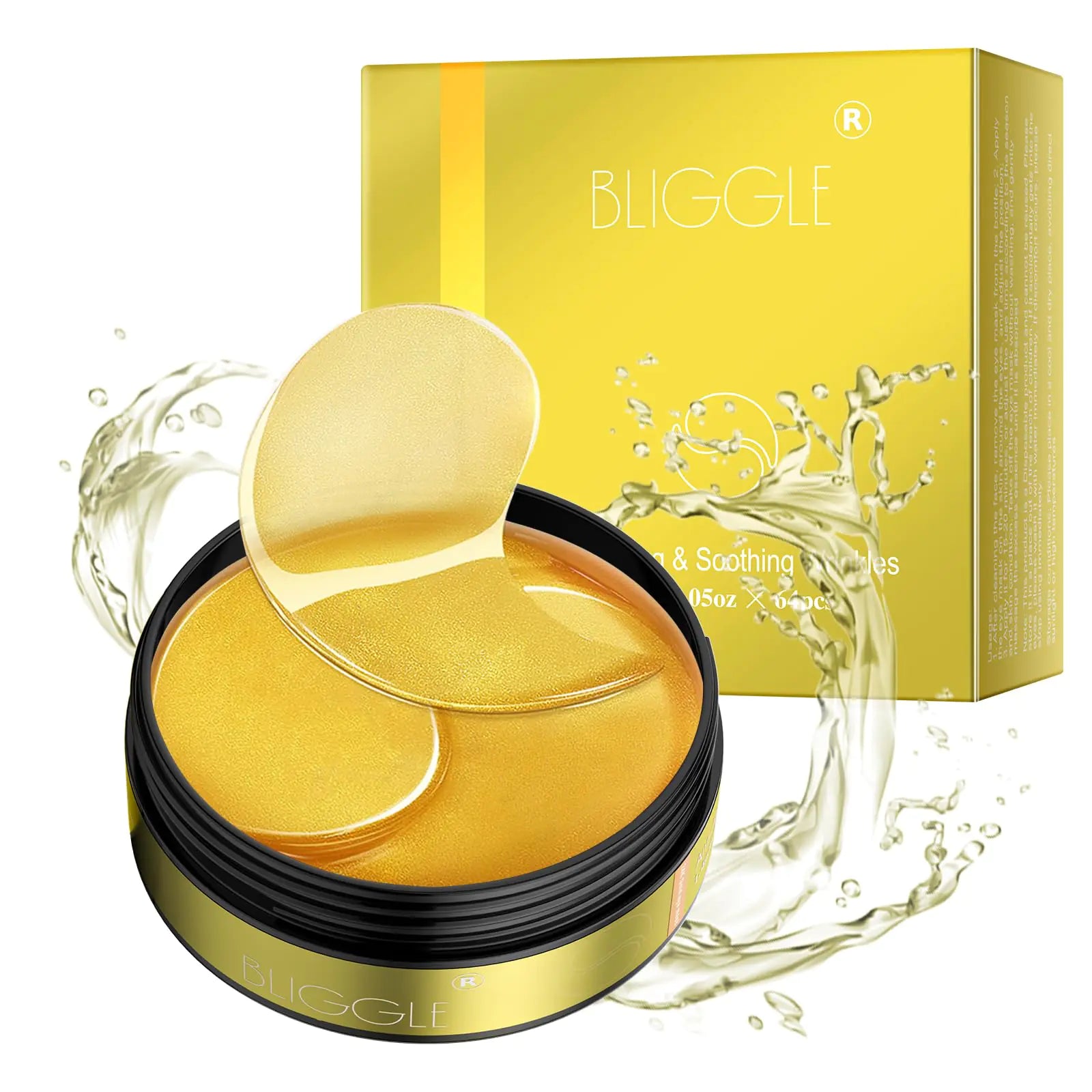 BLIGGLE Under Eye patches (64 pcs)-24K Gold Eye Mask with Hyaluronic Acid Cooling Eye Care for Puffy Eyes & Dark Circles TreatmentsReduce Under Eye Bags and Smooth Wrinkles